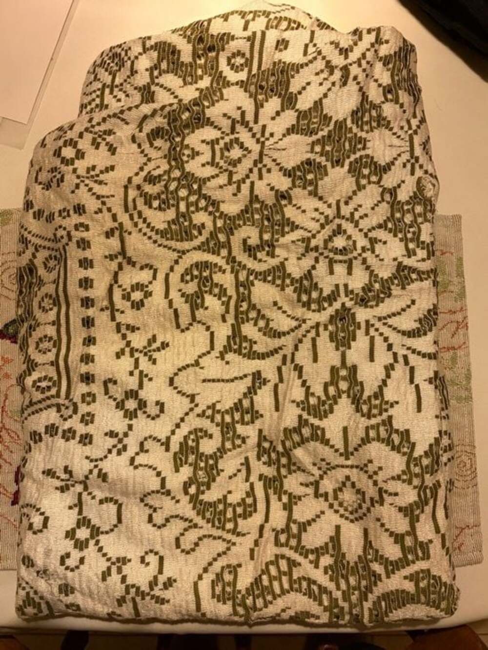 Vintage 1950’s Green and White Floral Table Cloth